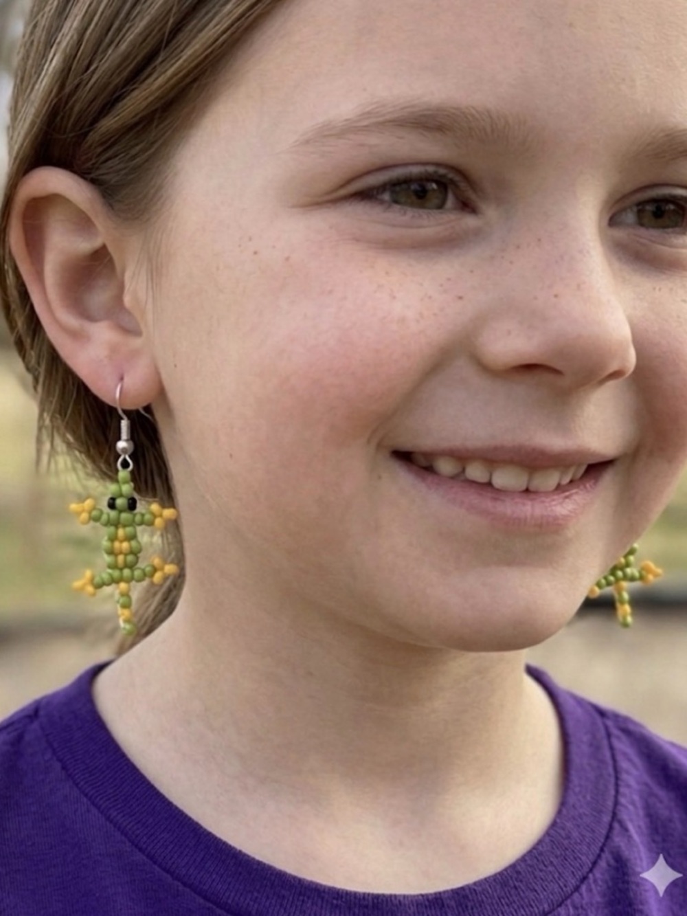 Mommy and Baby Green and Yellow lizard Earrings
